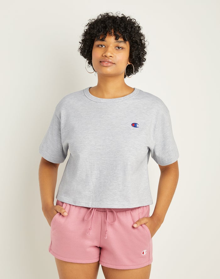 Champion T-Shirt Dames - Grijs - Heritage Cropped C Logo ( 073694-GZQ )